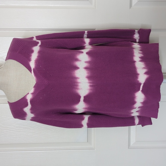 Johnny Was Cable Knit V-neck Tie Dye Purple Sweater - Picture 4 of 9